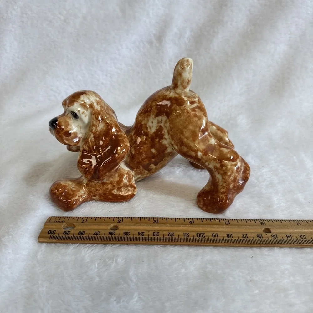 Vintage Ceramic Cocker Spaniel Dog Figurine Playful Pose Brown‎ White